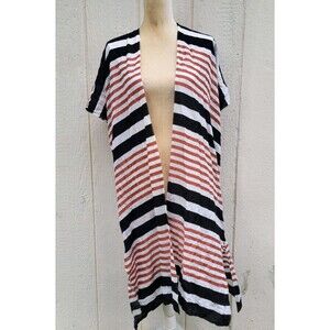 Loft striped open front long duster wmns sz M/L Short Slv Lightweight